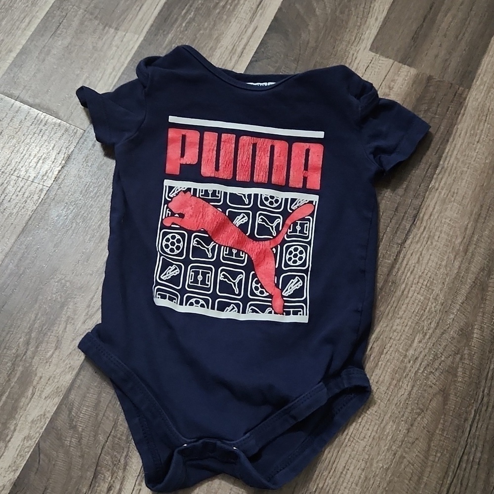 PUMA Red/ White/ Blue Logo Onesie Size 12mo Faded Look *